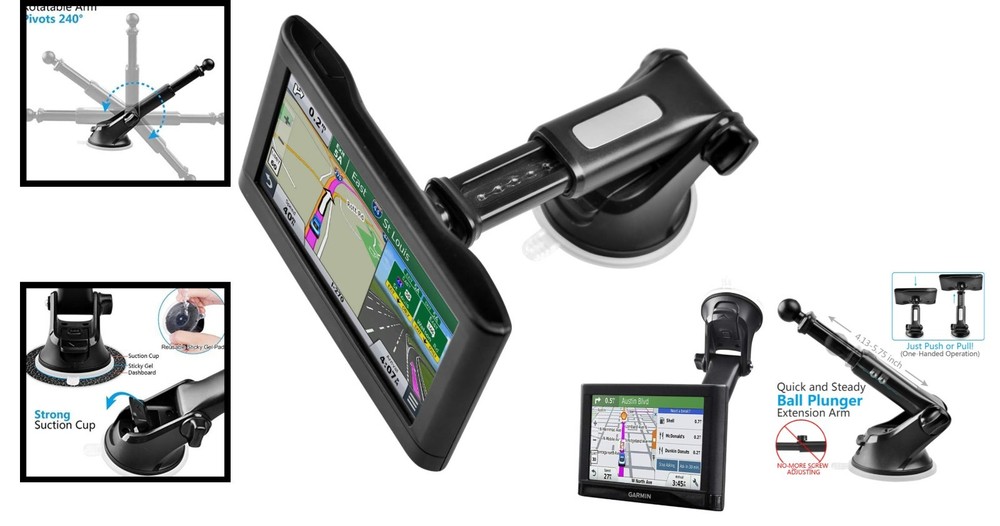 Adjustable Suction Cup Mount for Garmin GPS - Easy One-Hand Operation Arm