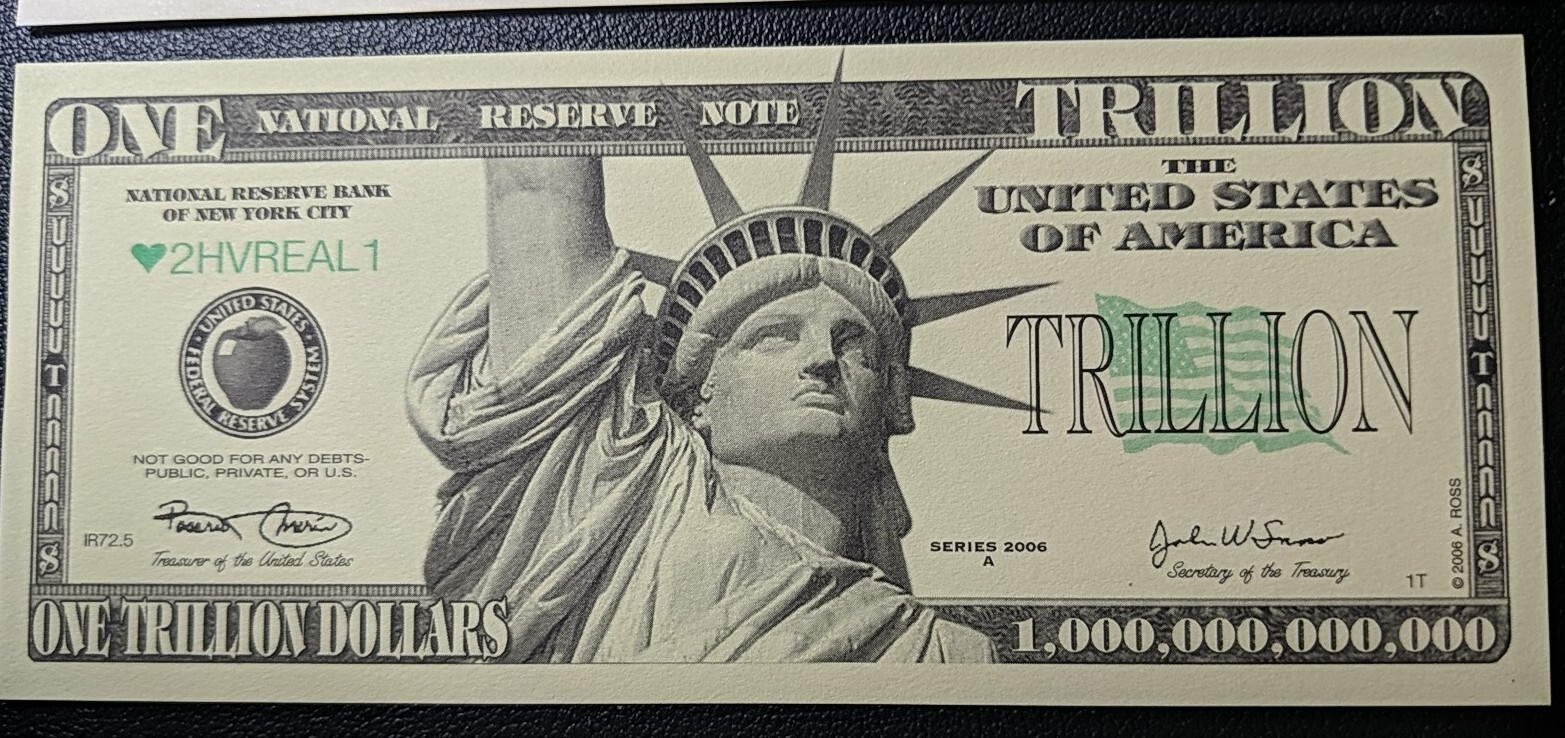 SET OF $1 Million, 1 Billion, 1 Trillion & 1 Zillion $ BILLS. Looks & feels real