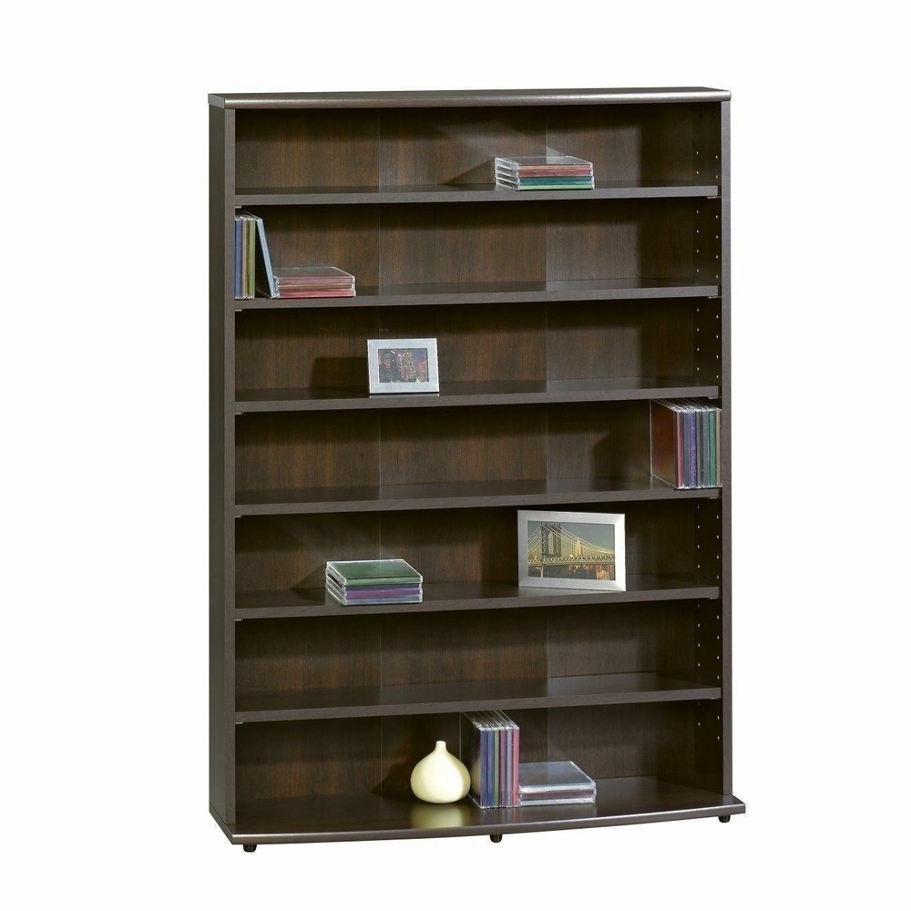 Dark Cherry Multimedia Storage Tower DVD Rack CD Organizer Shelf Stand Holder