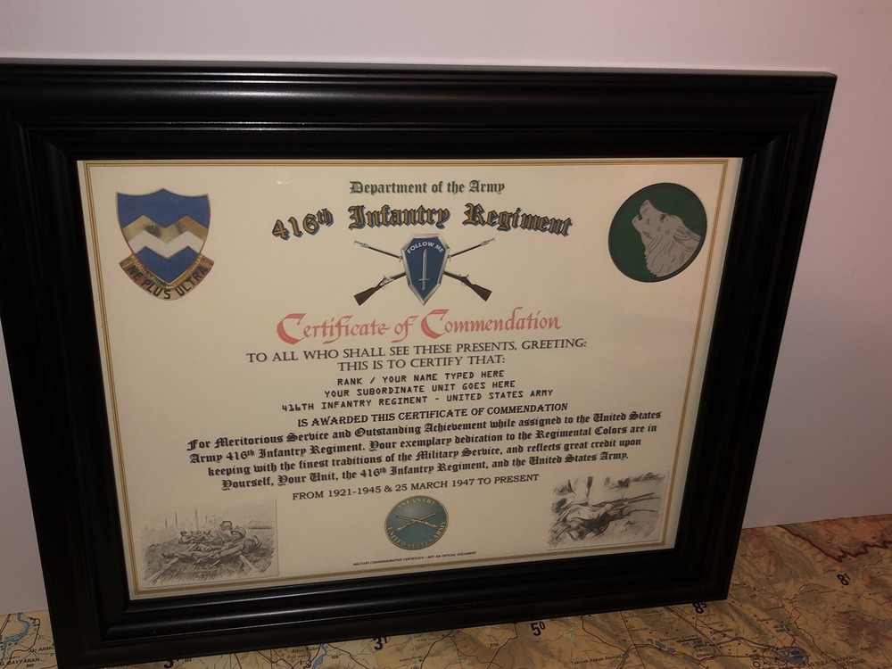416TH INFANTRY REGIMENT / COMMEMORATIVE - CERTIFICATE OF COMMENDATION