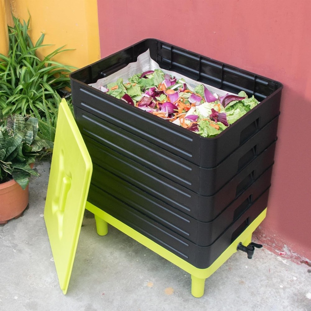 5-Tray Worm Composter,100L WormCompost Bin Vermicomposting Starter Indoor &