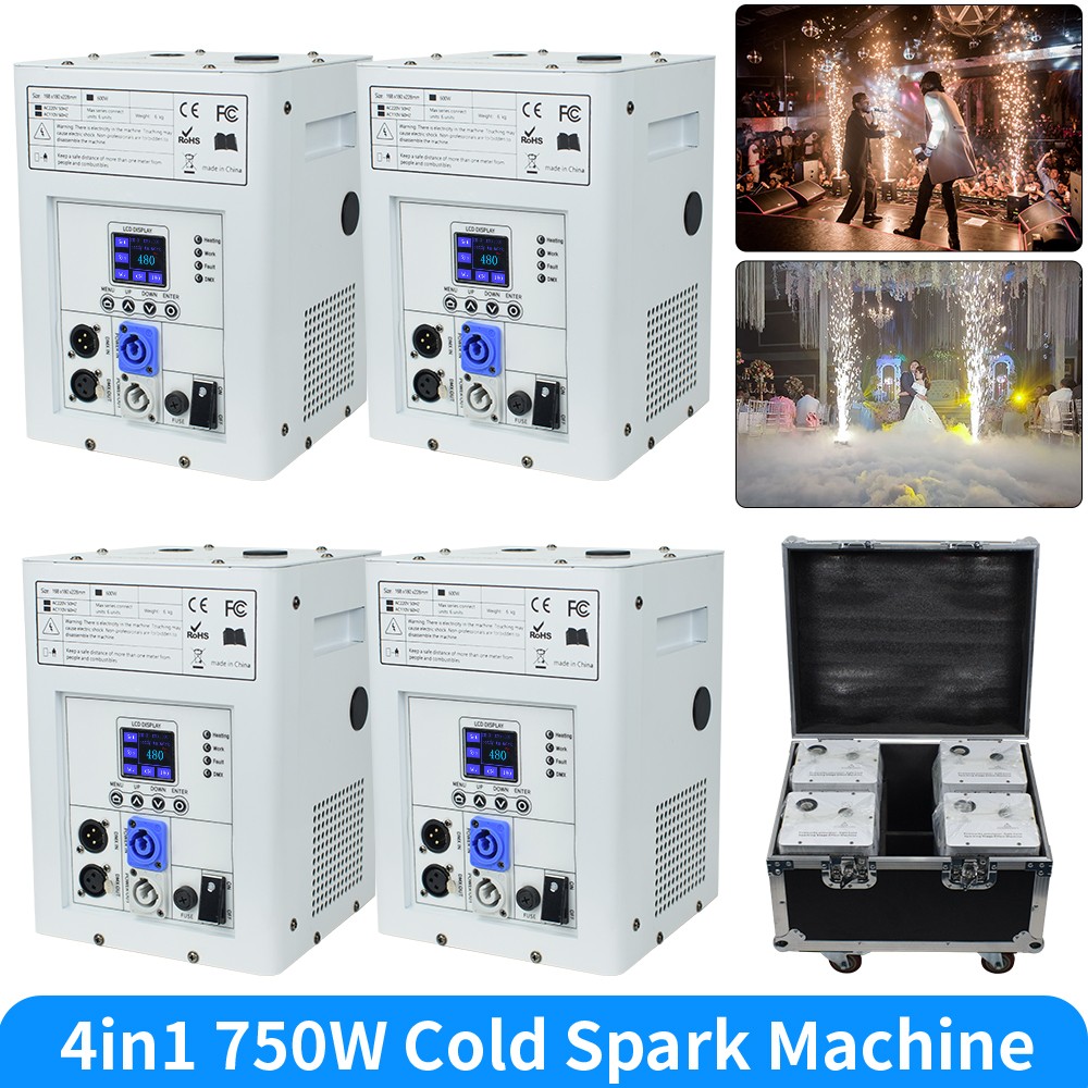 4PCS Cold Spark Machine 750W Stage Effect DMX Firework Wedding w/Case