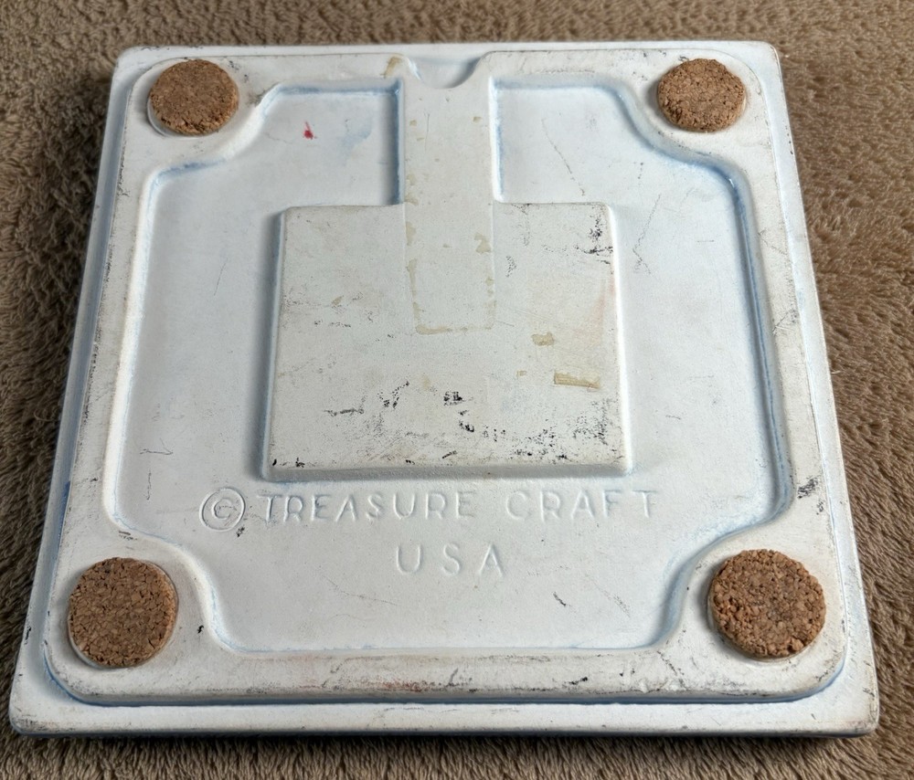 Treasure Craft Ceramic Trivet Blue Embossed Pie 6" Square USA