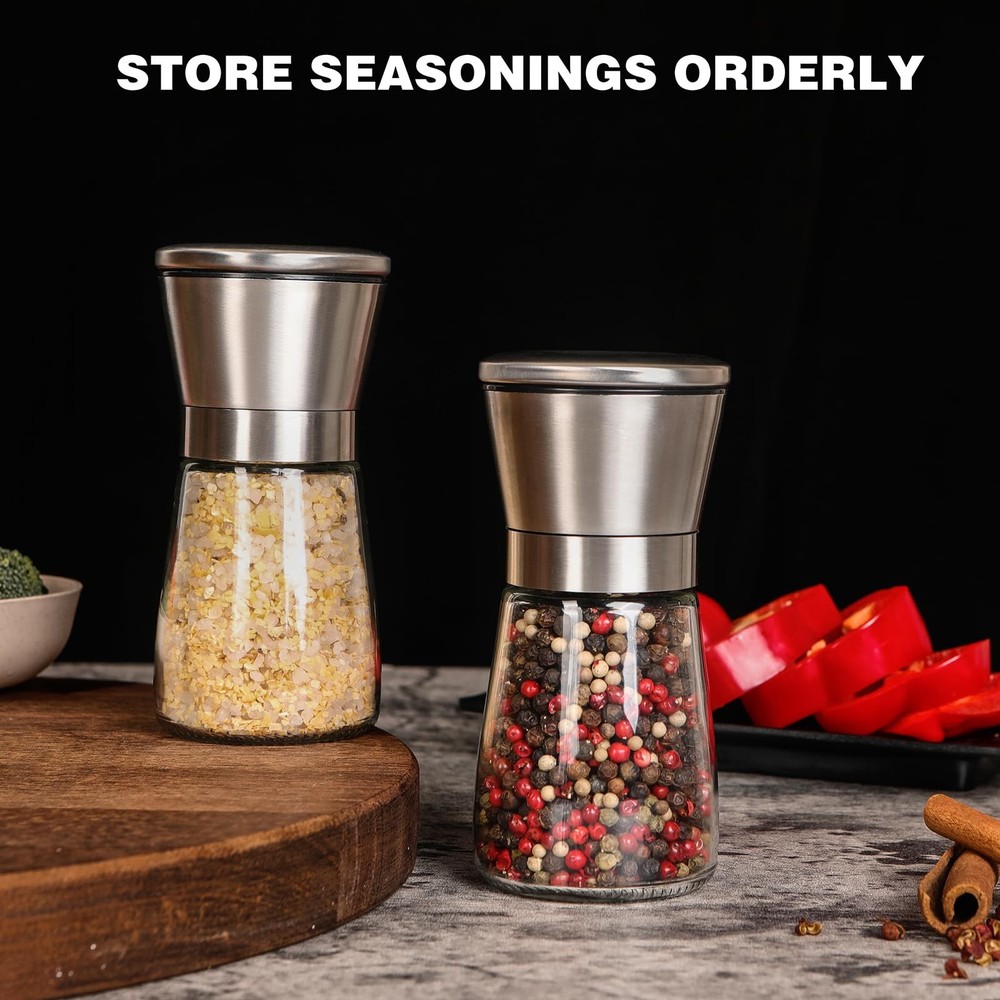 Salt and Pepper Grinder Set Refillable, Salt Pepper Grinder Shaker Stainless S