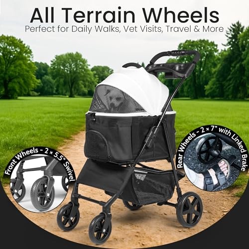 3-in-1 Folding Pet Stroller with Detachable Carrier – Lightweight Foldable