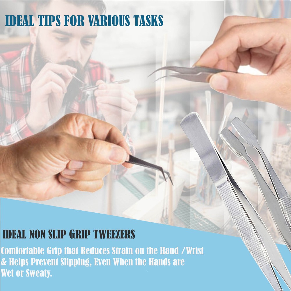 Angled Flat Wide Tip Stainless Steel Tweezer Forceps - Electronics,Beading,Hobby