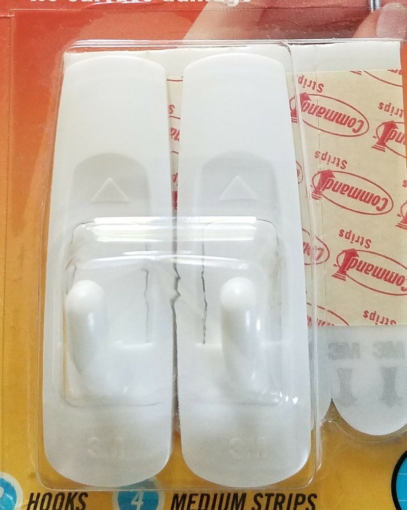3M Brand ~ Command Strip Hooks ~ Size Medium ~ 2 Pack
