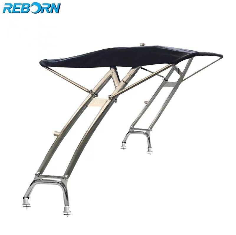 Reborn LaunchX Wakeboard Tower Polished + Pro3 BLK Foldable Tower Bimini Top Pkg
