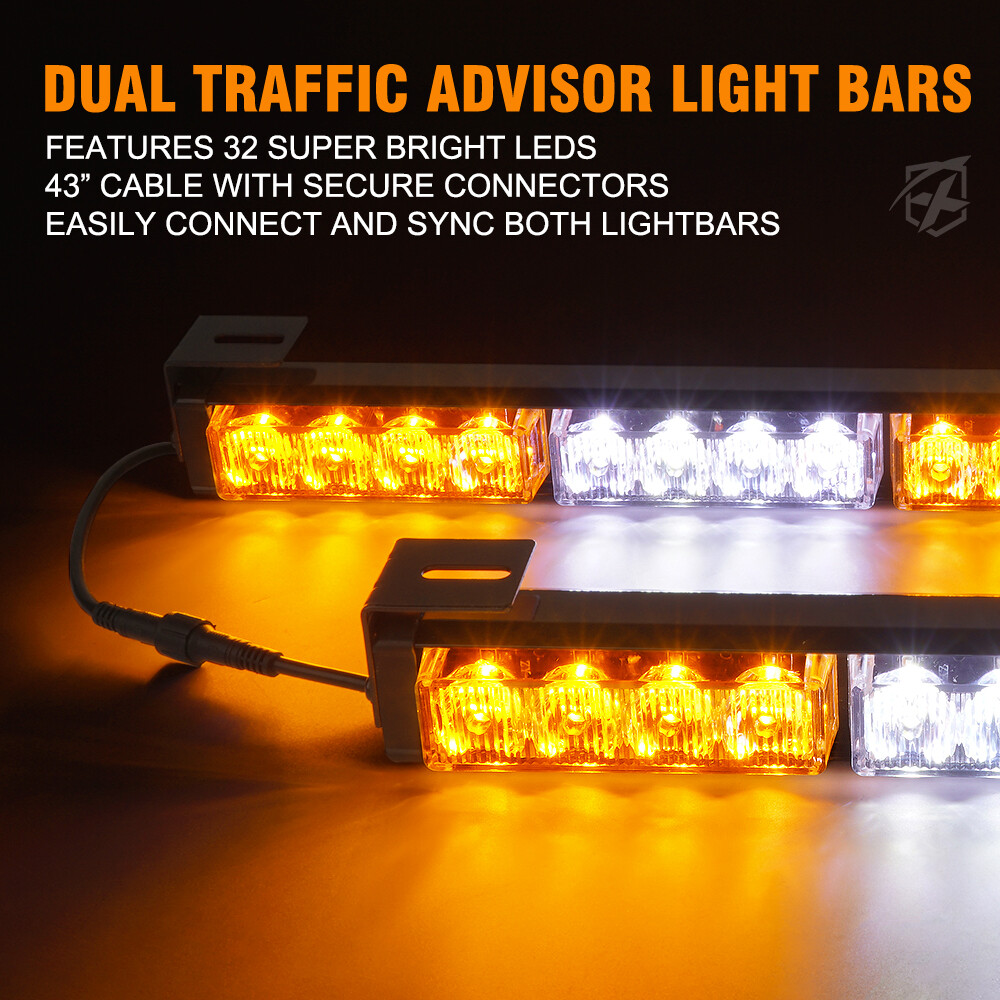 17" Dual Windshield Strobe Lightbars Emergency Warning Amber white Hazard light