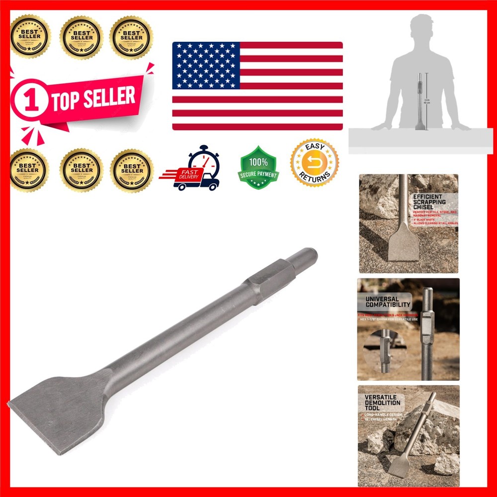 Durable 1-1/8" Hex Tile Chisel 3" Wide for Efficient Demolition & Masonry Work