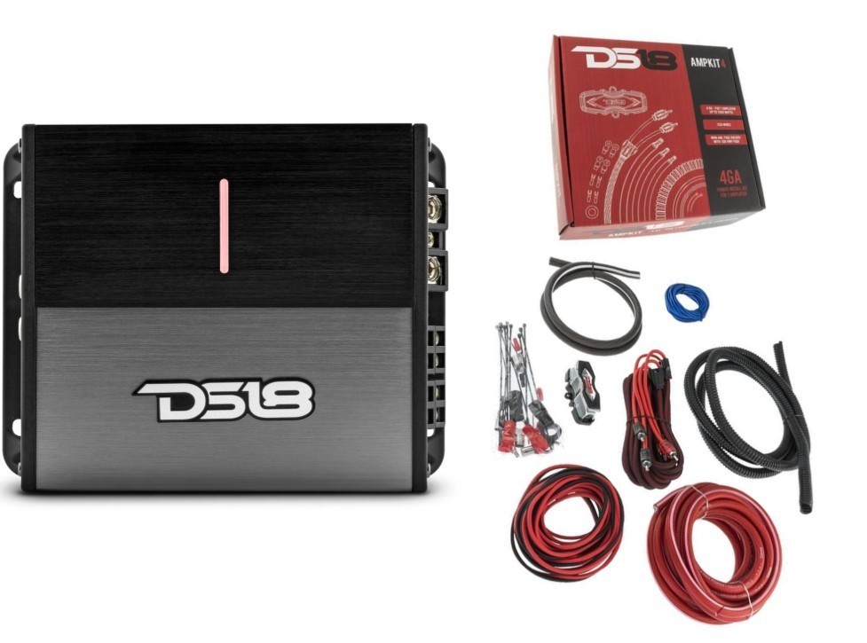 DS18 ION1000.4D 4-Channel Compact Full-Range Amplifier & AMPKIT4 Amp Install Kit