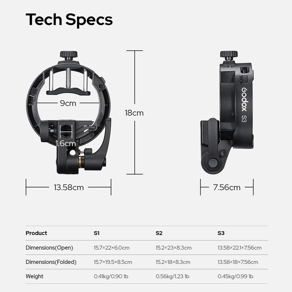 S3 Speedlite Bracket, 𝐆𝐨𝐝𝐨𝐱 𝐒𝟐 𝐔𝐩𝐠𝐫𝐚𝐝𝐞, Adjustment Angle±90°,Um...