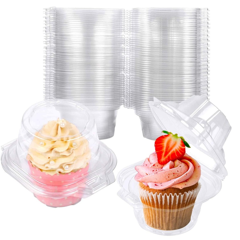 200 Pack Individual Cupcake Containers Plastic Cupcake Boxes Cupcake Holders ...