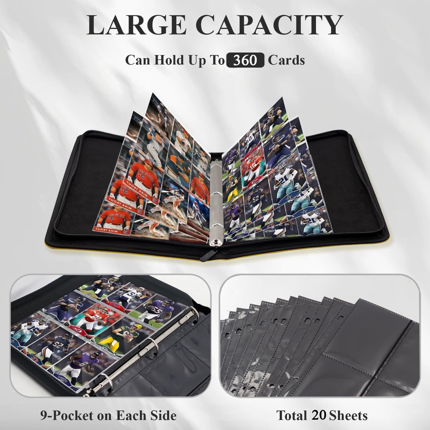 Toploader Binder, 9 Pocket Top Loader Card Binder for Trading Cards Top Loader