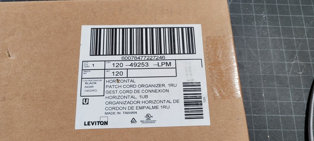 Leviton 49253-LPM 19" 1U Horizontal Patch Cord Wire Organizer Cable Manager