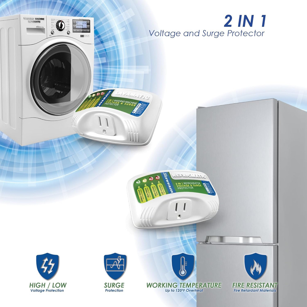 Two Electronic Voltage & Surge Protector Combo - Protect Your Refrigerator and W