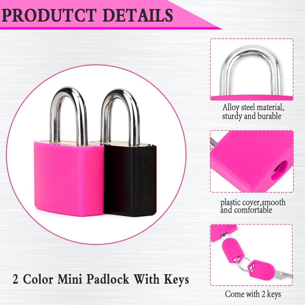 2 Pcs Small Locks with Keys,Multicolor Mini Key Locks, PlasticCovered Copper ...
