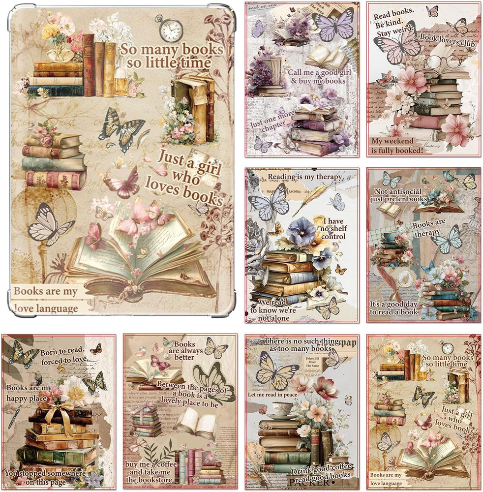 Vintage Book Inserts - 8Pcs Cardstock for E-Reader Back Cover Decoration