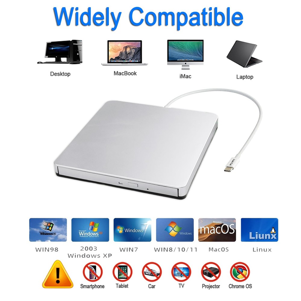External USB-C SuperDrive DVD CD Drive Portable DVD CD Reader/Burner for Appl...