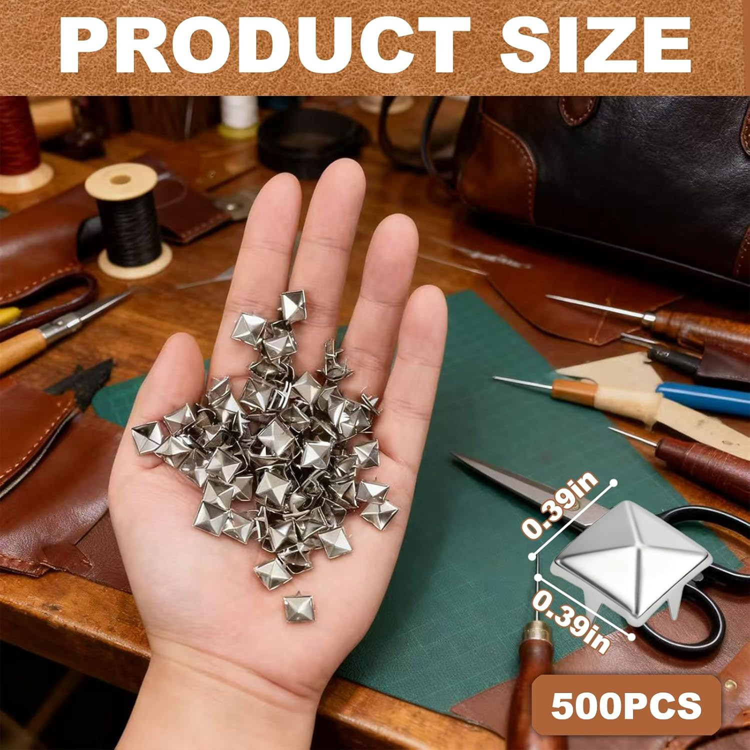 500PCS 10Mm 4-Prong Square Spikes, Silver Metal Pyramid Studs for Crafts, Punk S