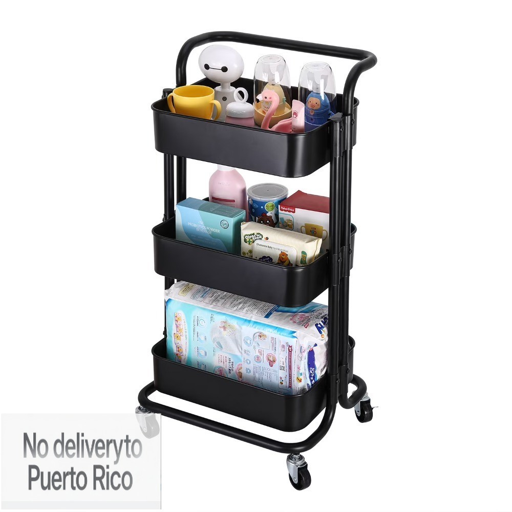 3-Tier Metal Rolling Utility Cart Multi-function Organizer Shelf Kitchen, Black