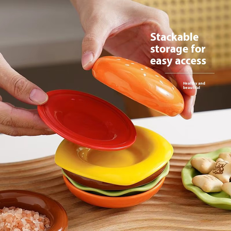 Stackable 6-Layer Hamburger Plate Set Mini PP Dinner Plates with Sauce Container