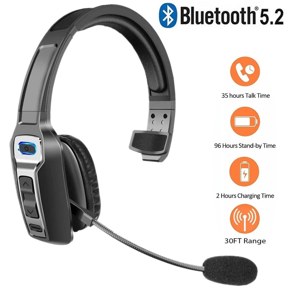 AI Trucker Headset Wireless Bluetooth 5.2 Noise Cancelling Mic For Phones PC US