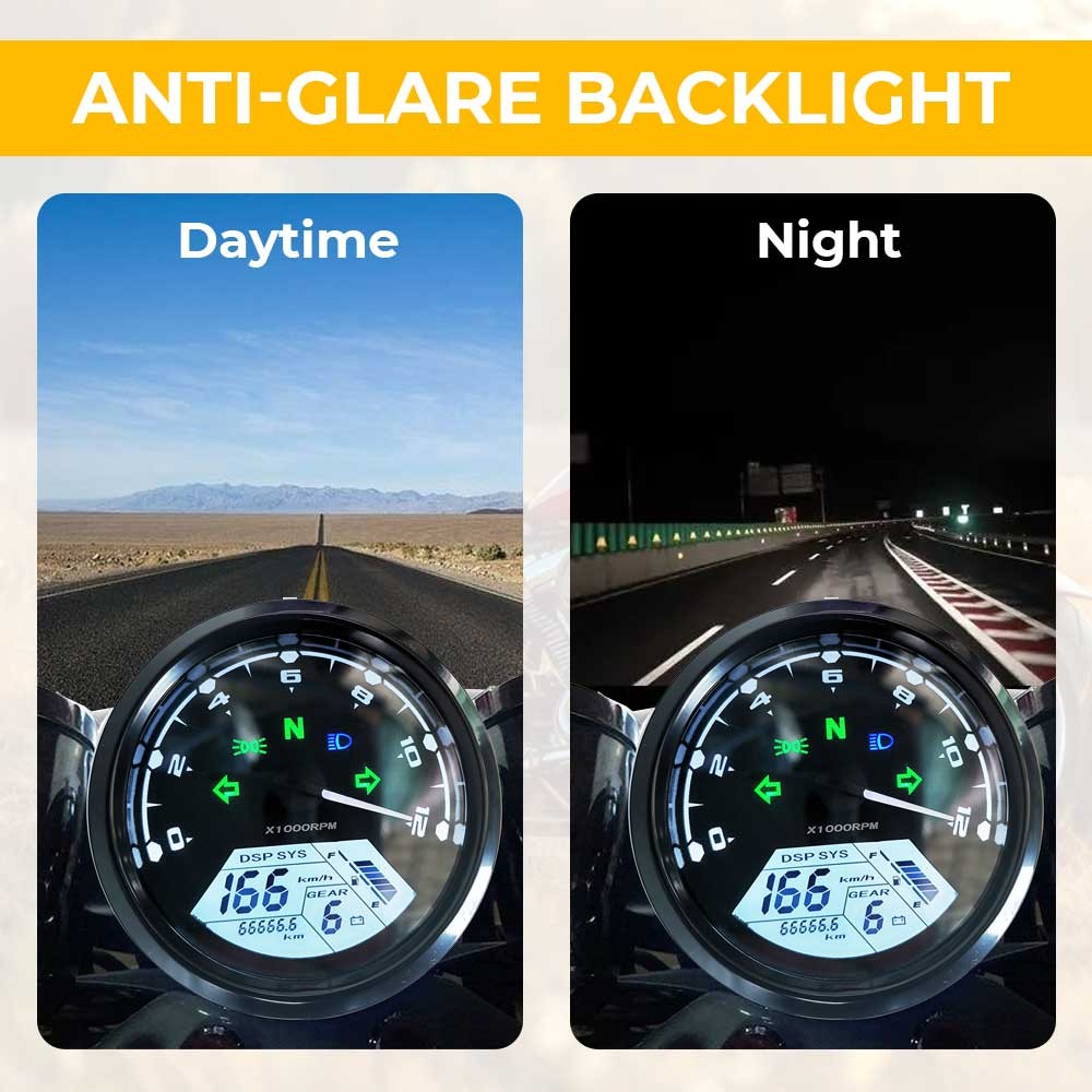 Black LCD Digital Waterproof Motorcycle Gauge Speedometer Tachometer Odometer