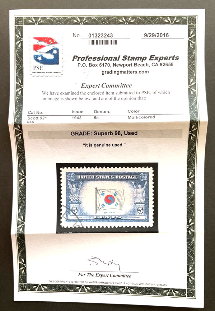 #921 Korea, Used PSE Graded 98, PSE Cert # 01323243