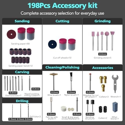160W Rotary Tool Kit 195pc Accessories Variable Speed DIY Crafts