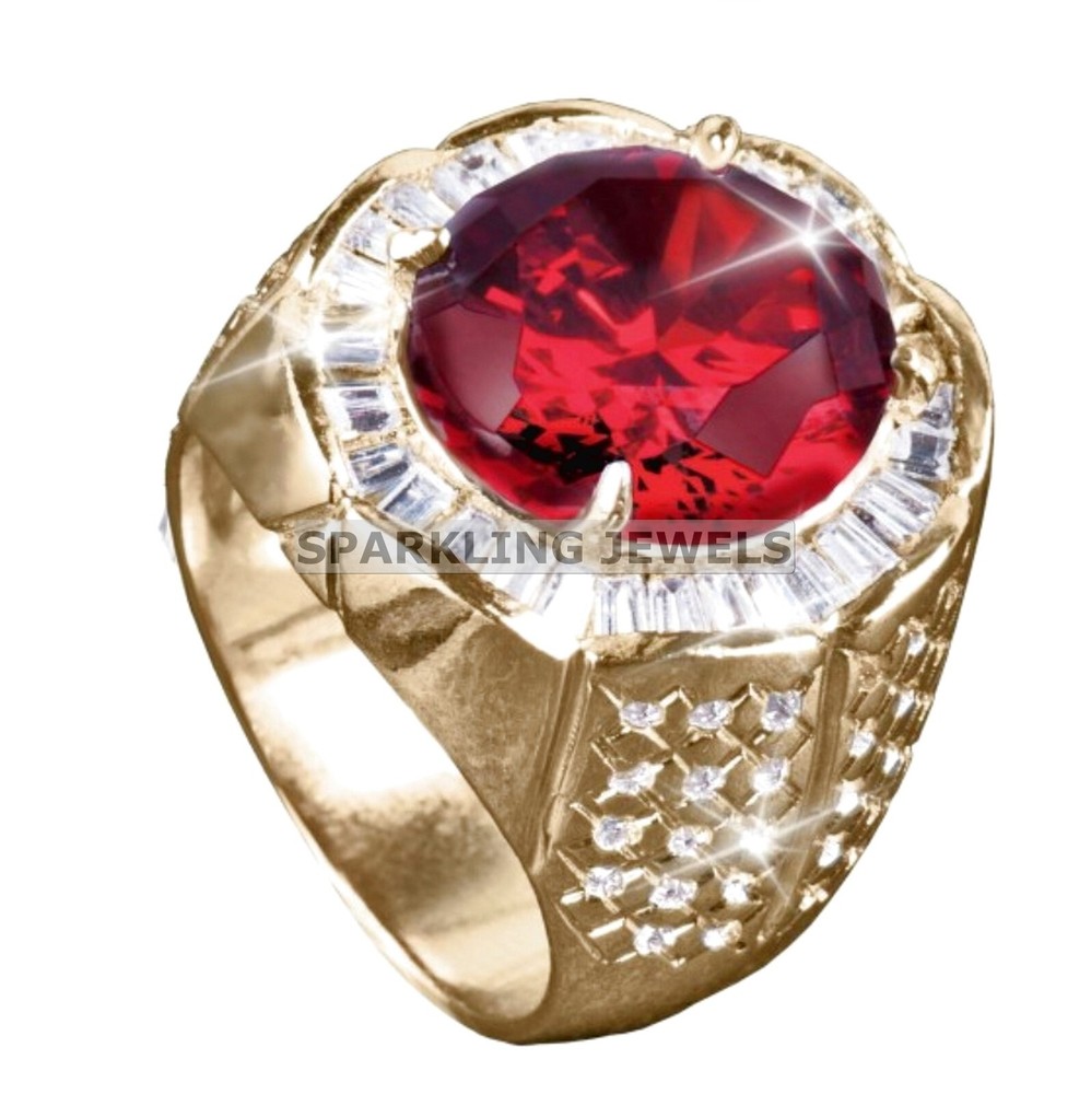 Calibrated Garnet Round Cut With 14K Solid Gold Ring For Men #C218