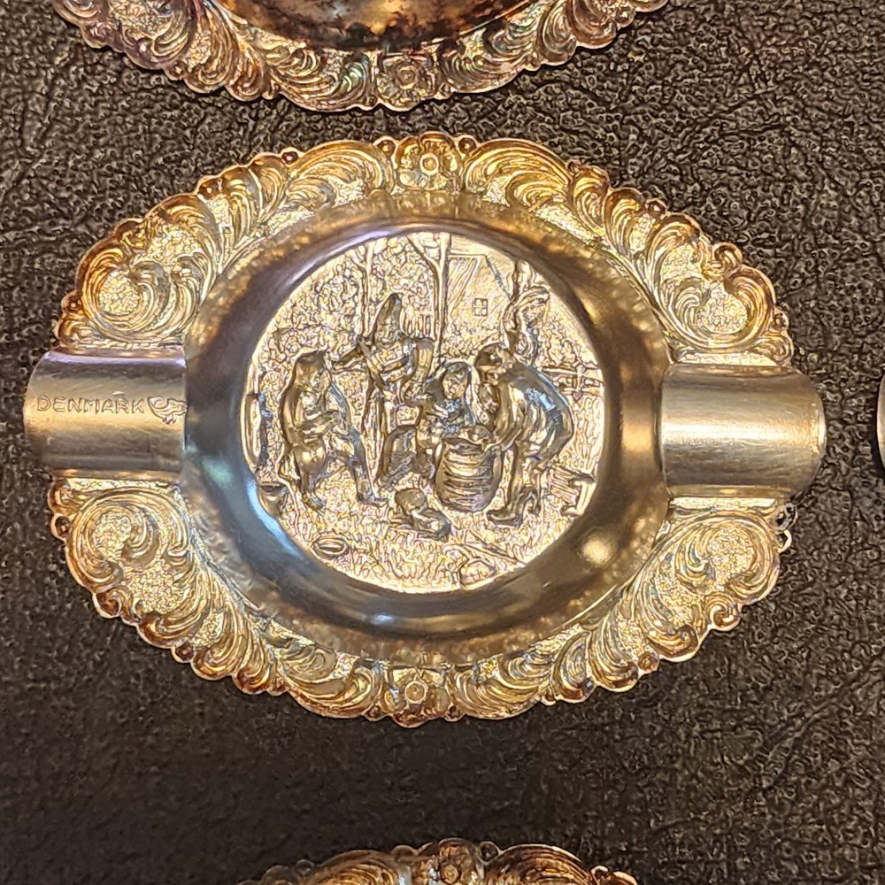 x6 Vintage Small 3" Silver-Plate Repousse Personal Ashtrays Denmark Hans Jensen