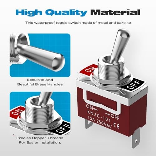 Toggle Switch 12V 30A Heavy Duty ON/Off 2Pin SPST Waterproof Toggle Switch 2Pack