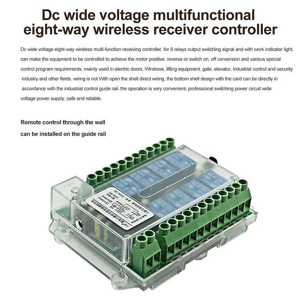 Safe 8 Channel Wireless RF433MHz Remote Control Switch Relay Module DC8-86V