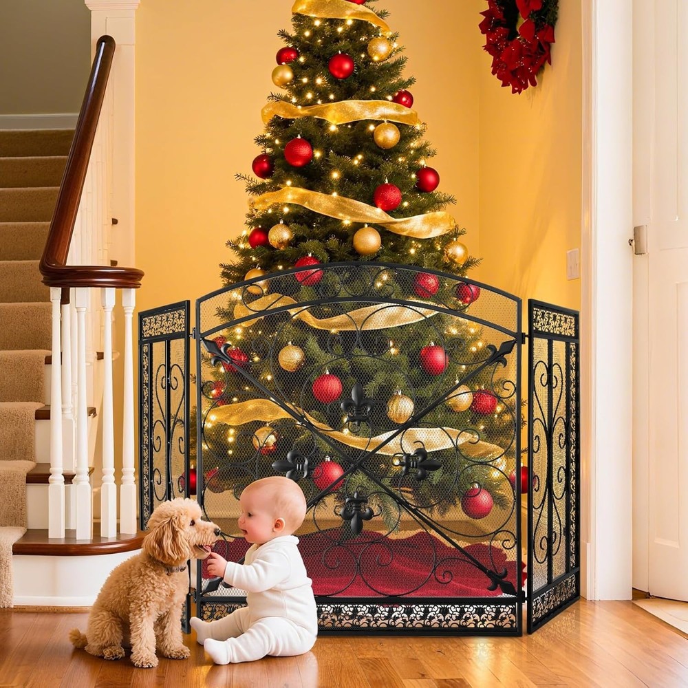 Fireplace Screen 3 Panel Cover Stand Alone Unit for Flexible Placement and Use