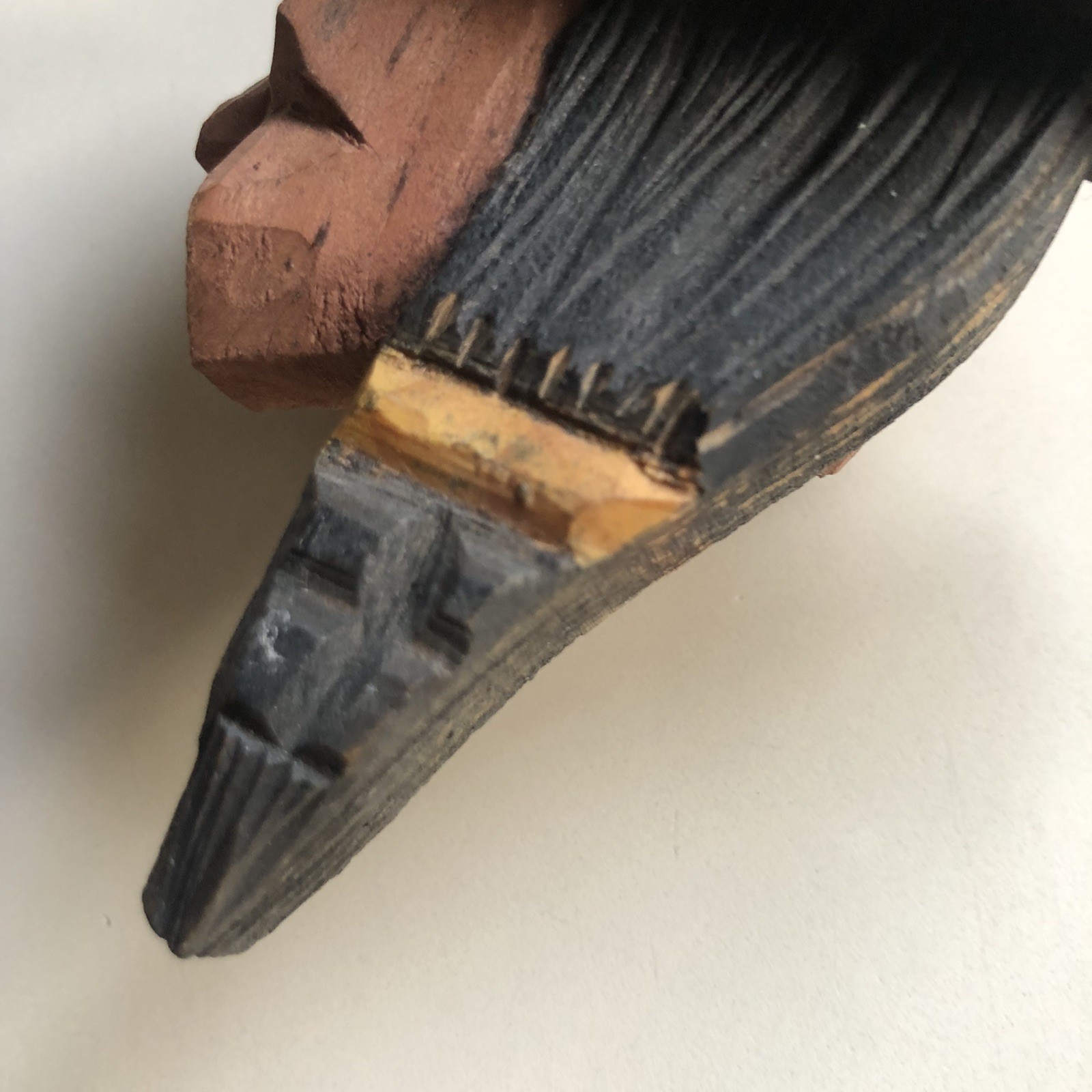 Hand Carved Painted Signed Wood Neckerchief Slide Native American Man AT