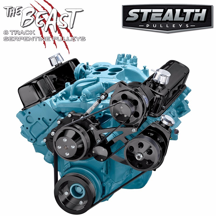 Black Pontiac Serpentine Pulley Kit Power Steering 350 400 428 455 V8 GTO