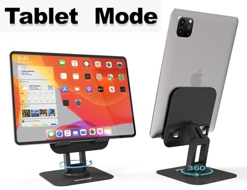 Tablet Stand, Cell Phone Stand for Desk, 360° Rotatable Foldable Adjustable