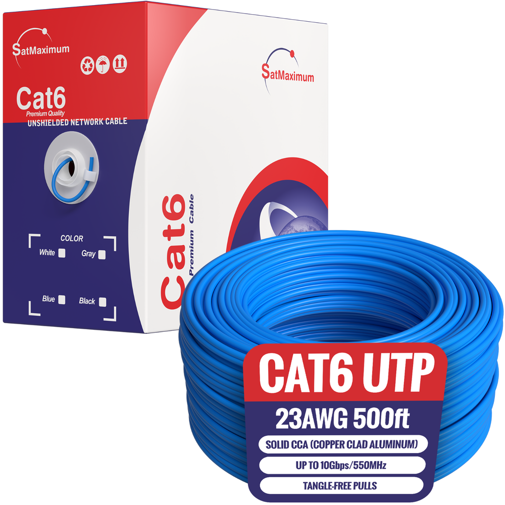 CAT6 500FT Cable CCA UTP Unshielded Solid 23AWG Ethernet LAN Network RJ45 BLUE