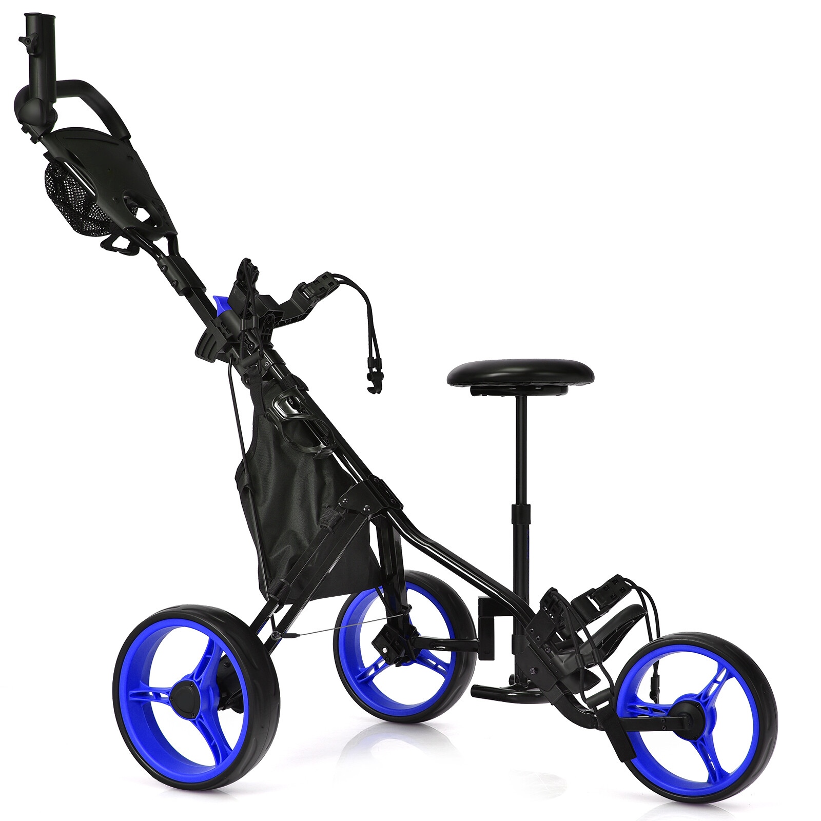 Goplus Folding 3 Wheels Golf Push Cart with Seat Scoreboard Adjustable Handle