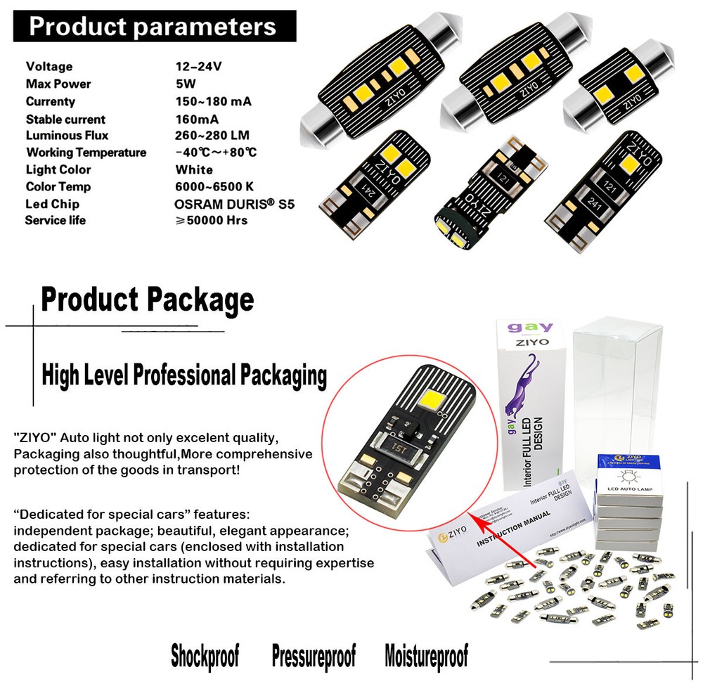 9 Lights Bright White LED Interior Light Kit For VW Jetta MK4 1999-2005 Package