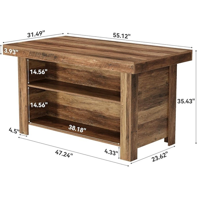 55 Inch Kitchen Island W/ Storage Spacious Worktop Multi Use Easy Assembly