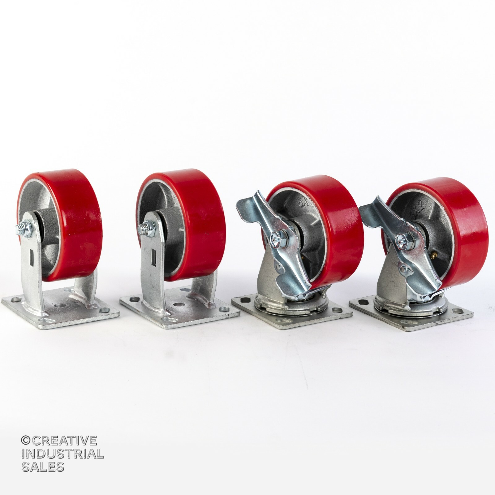 5"x2" Swivel Caster Polyurethane Wh Steel Hub Brake(2)Rigid(2)1000Lb ea Tool Box