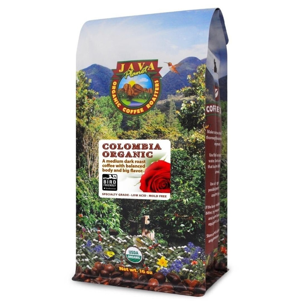 Java Planet Organic Colombian Coffee - Low Acid Medium Dark Roast 1LB