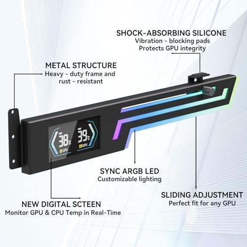 Adjustable GPU Support Bracket with Temp Display & RGB Lighting - Universal Grap