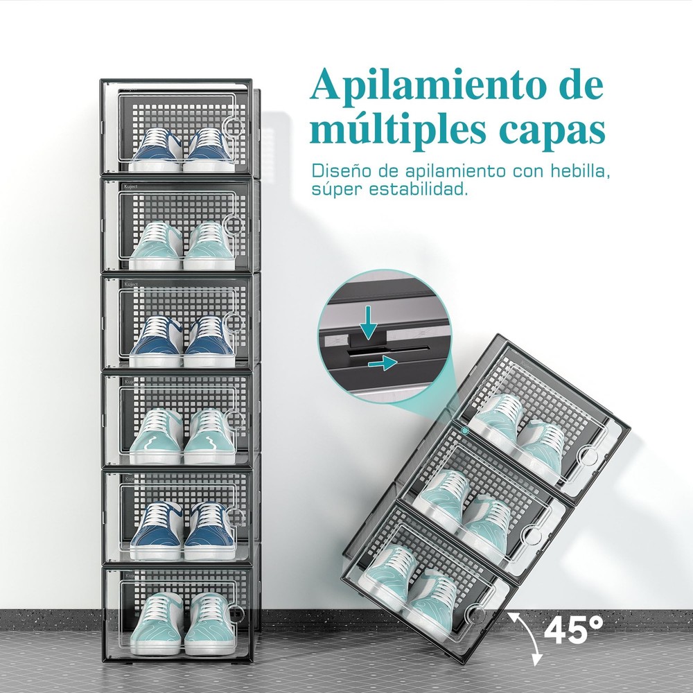 Large Shoe Organizers Storage Boxes for Closet, 12 Pack Clear Plastic Stackab...