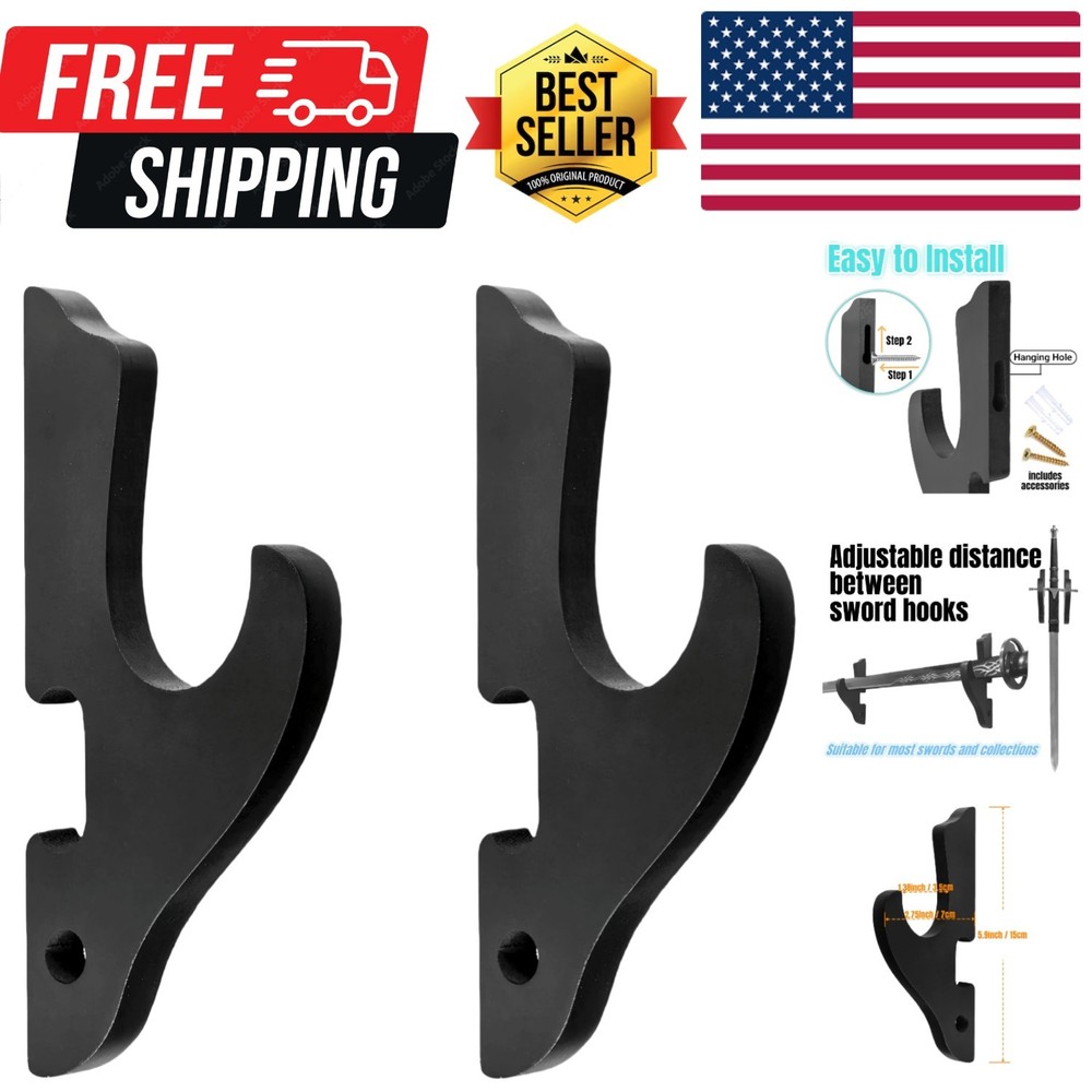 2/Set Sword Hook Wall Mount Samurai Sword Hanger Display Holder Adjustable fo...