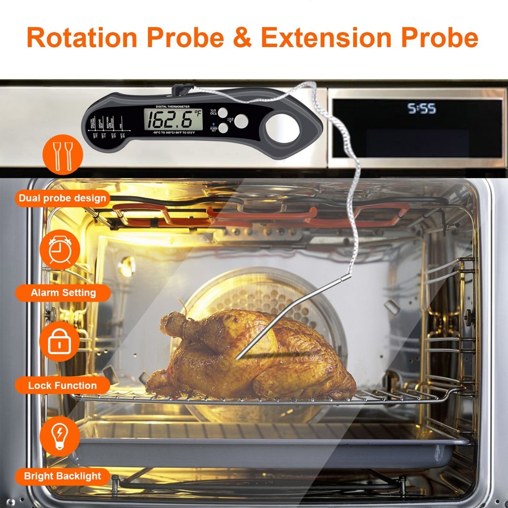 Digital Meat Thermometer with Attachable, oven safe, extension probe