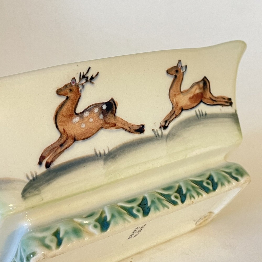 Vintage Rectangular Planter Painted Deer 5.75"x3.5" Japan Retro MCM