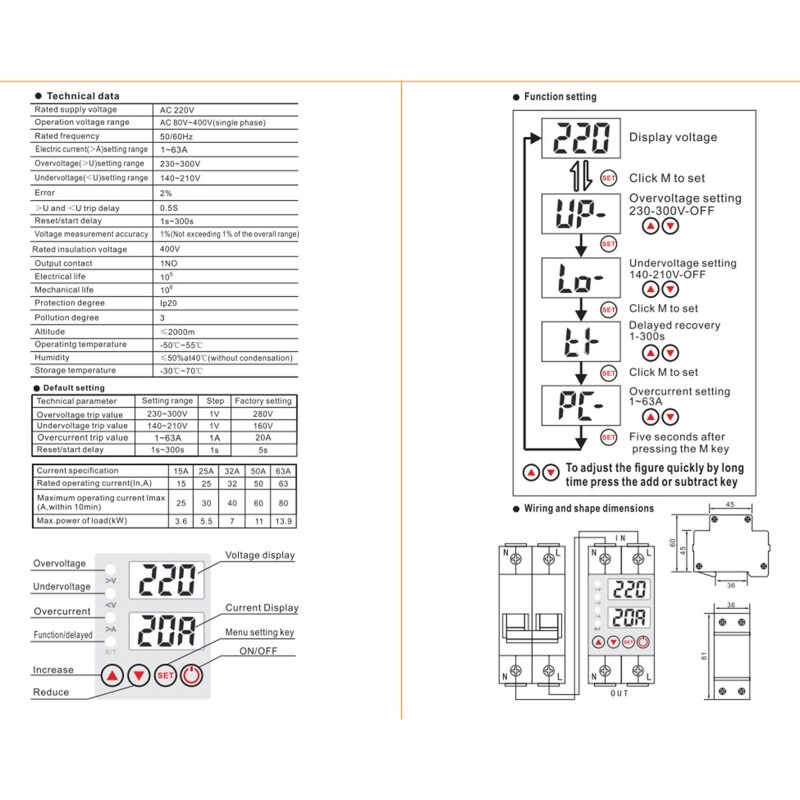 63A Din 220V Adjustable Over and Under Protective Device Protector